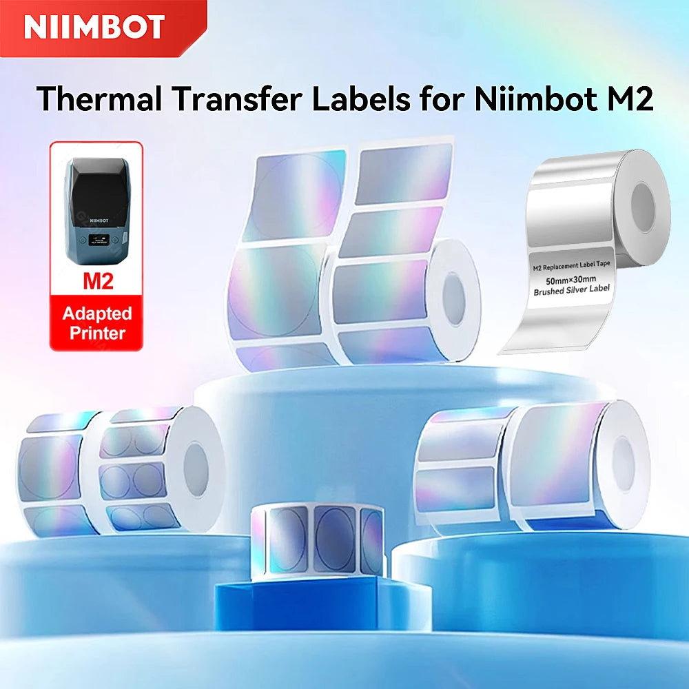 For NiiMBOT M2 Transfer Label Printer White Transparent Dazzling Color Label Sticker Paper Adhesive for Office/Outdoor Keep Long