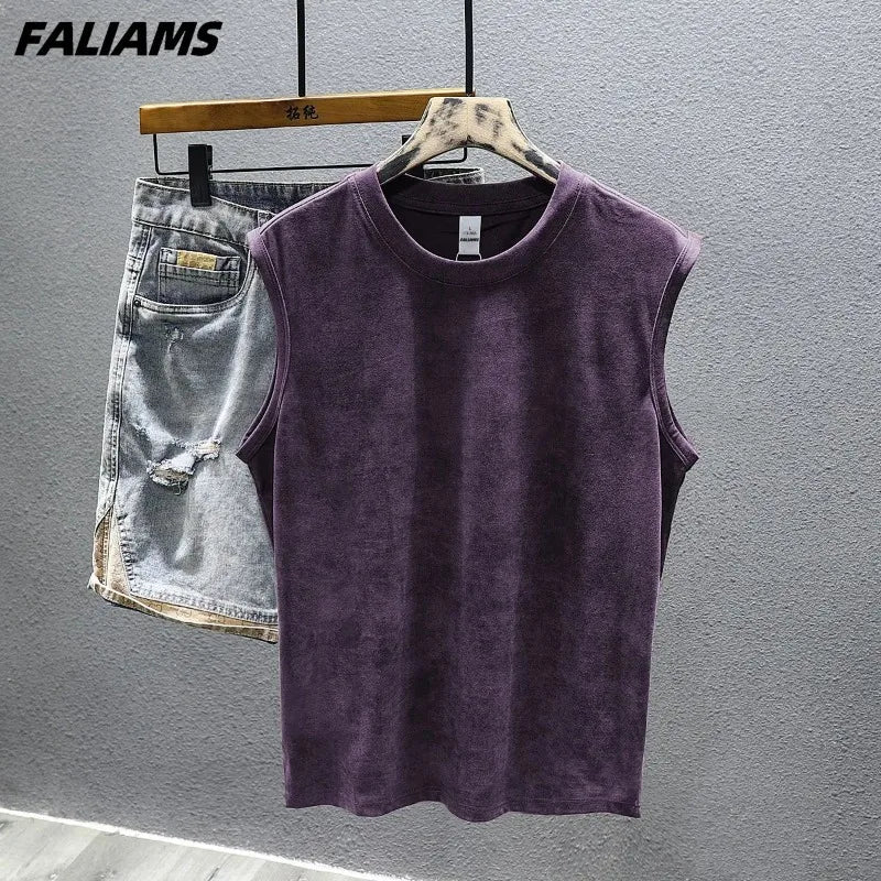 Men's Vintage Washed Purple  Top Casual Loose Sleeveless Vest