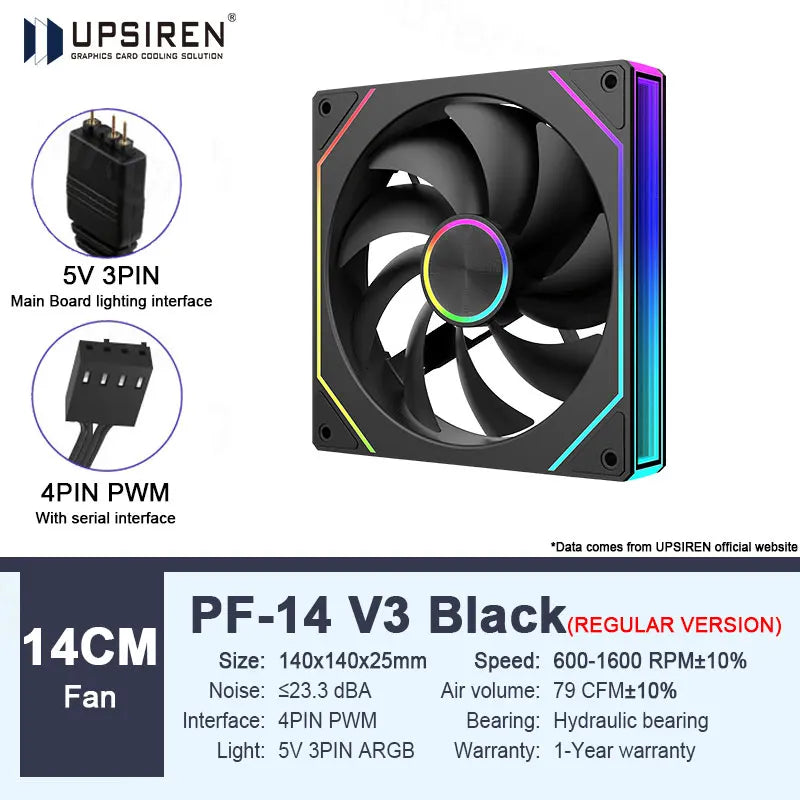 UPSIREN PF-14 V3 140mm chassis fan Motherboard lighting synchronization/ ARGB+PWM Case fans Reqular/Reverse version optiona