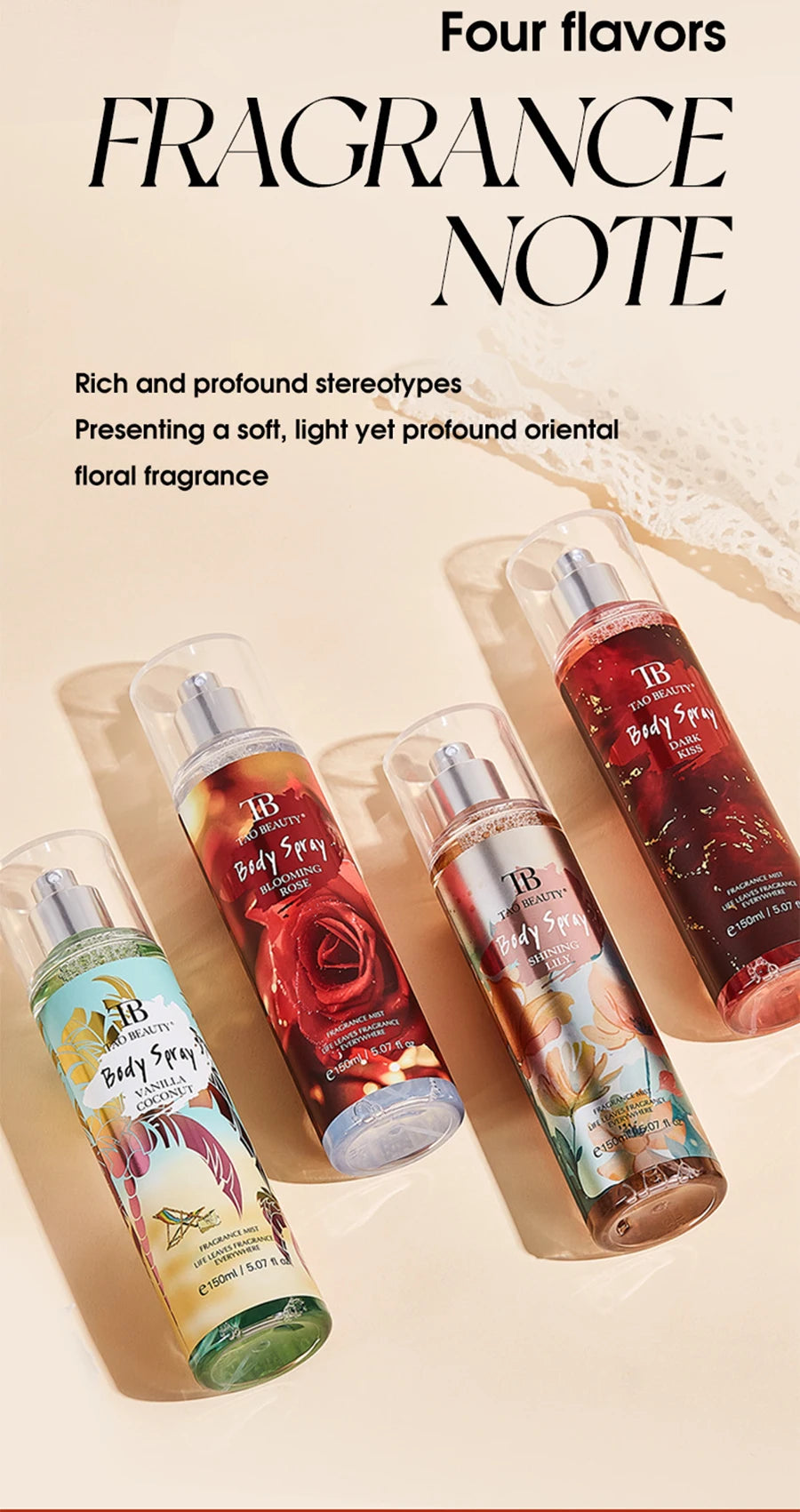 150ml Fragrance Spray, Long-Lasting Perfume, Light Floral Fruity Scent, Rich Rose Blackberry Botanical Fresh Scent Spray