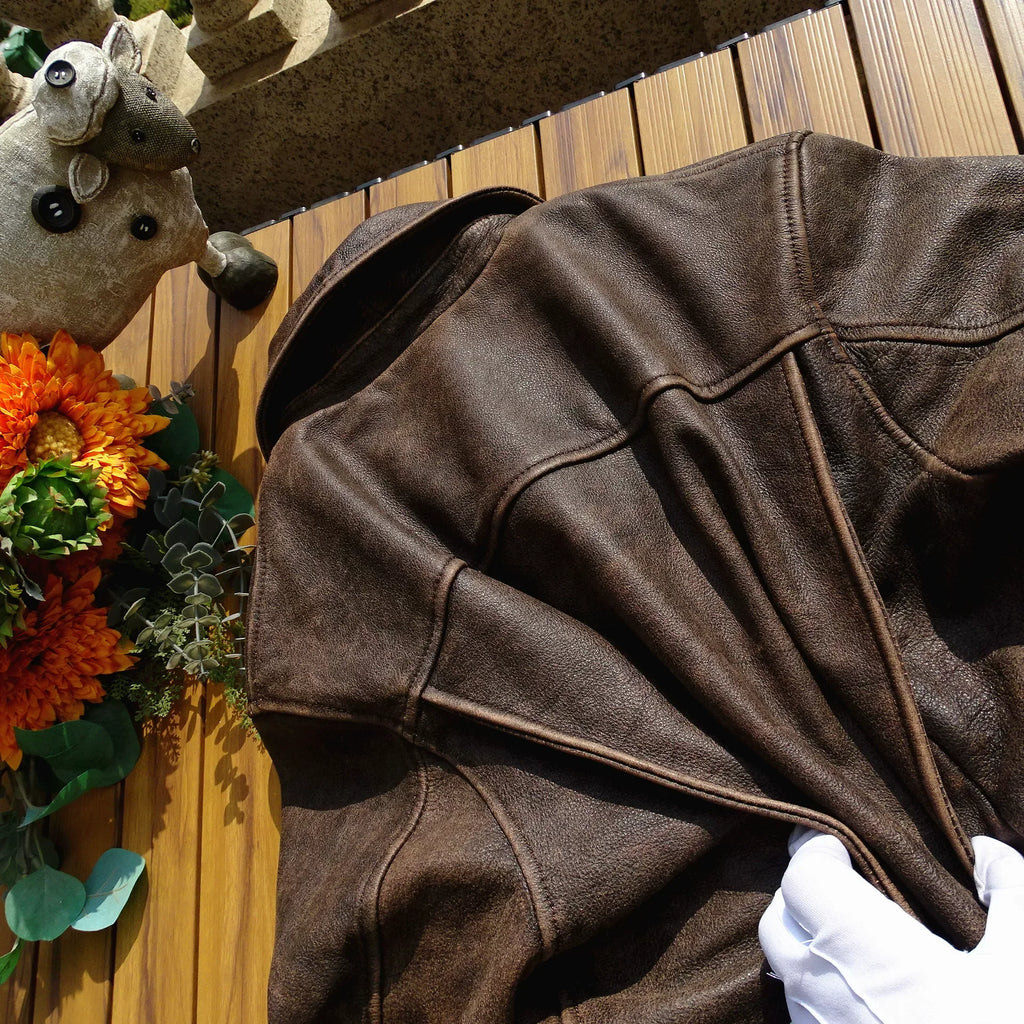 CC Shop Top.Natural,US nubuck leather coat.Vintage brown style casual genuine cowhide jacket.Men quality Rider leather cloth.