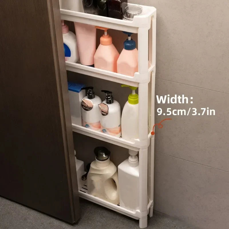 9.5cm Slim 3-Tier Door Gap Storage Cabinet, Narrow Side Shelf, Perfect Organizer for Bathroom & Kitchen Sundries Storage