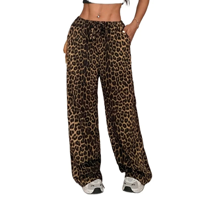 Plus Size Fashion Women's Leopard Print Wide Leg Pants Women All Season Casual Wide Leg Pants