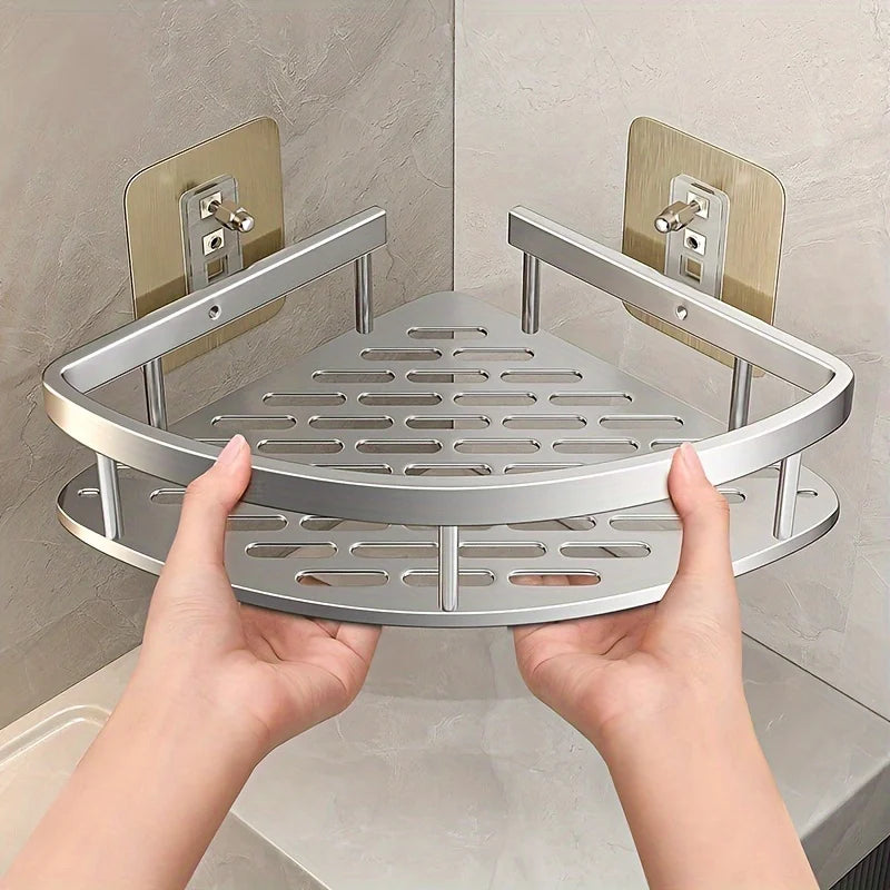 Metal Tension Mounted Shower Caddy, Wall Corner Shelf for Bathroom Storage,Organizer for Toiletries and Accessories