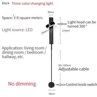 Nordic Modern LED wall lamp Gold Black Rotation Dimming Switch Wall Light With plug Fixture Bathroom Bedroom 360° Rotate Sconces