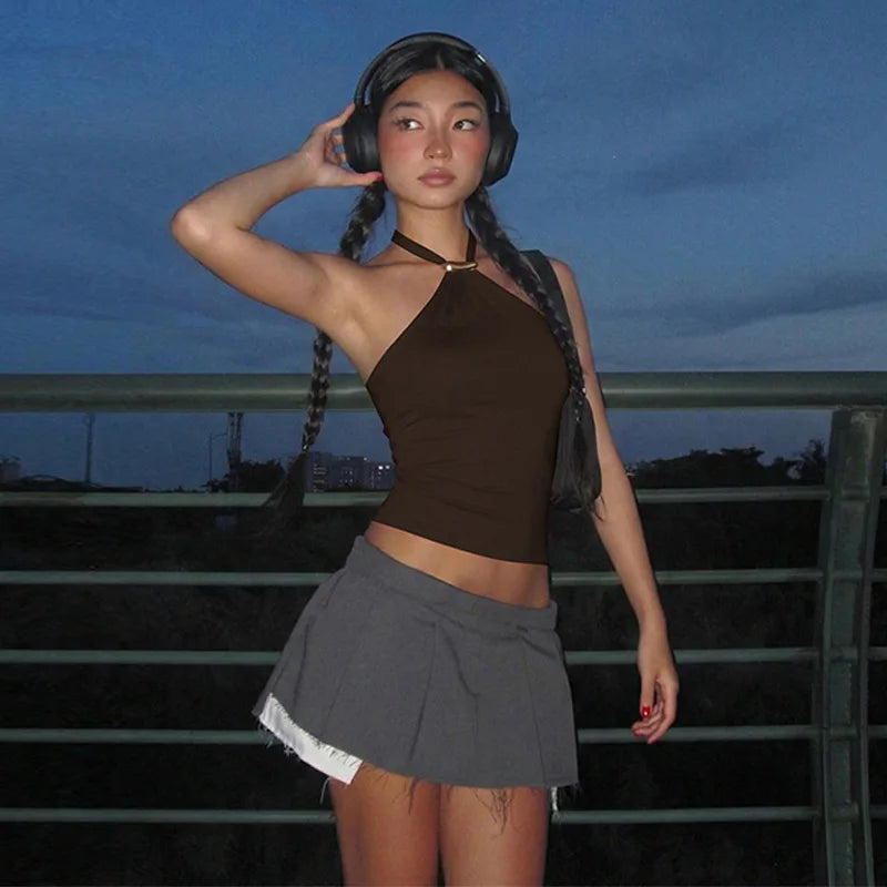 2026 Summer Fashion New Women's Retro Retro Hot Girl Tight Strap Top Hanging Neck Naked Back Sexy Vacation Beach Vest