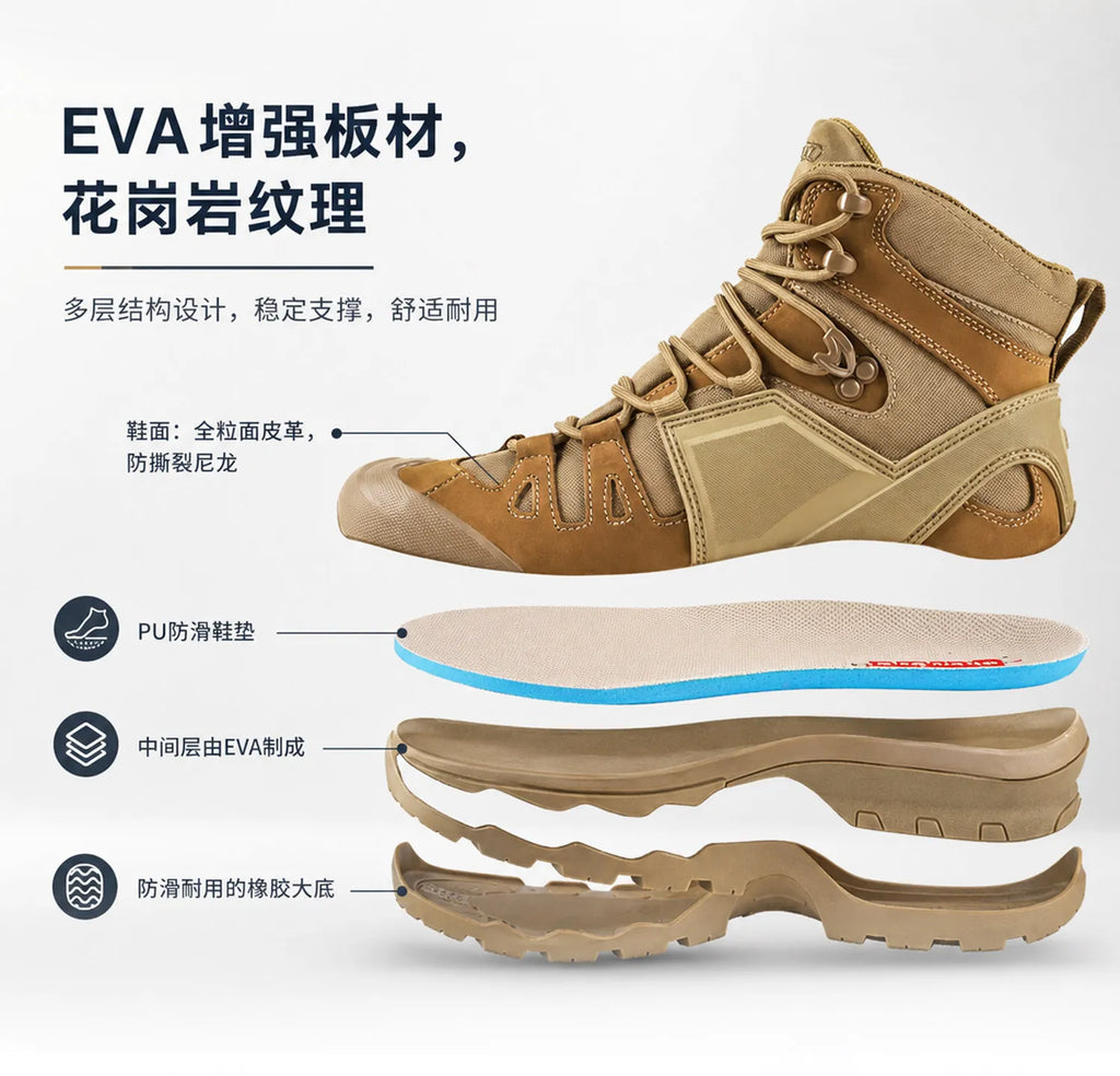 Men's Motorcycle Boots Waterproof  All Terrain Anti-slip Hiking Trekking Desert Combat 1000d Oxford Cloth Genuine Leather Boot