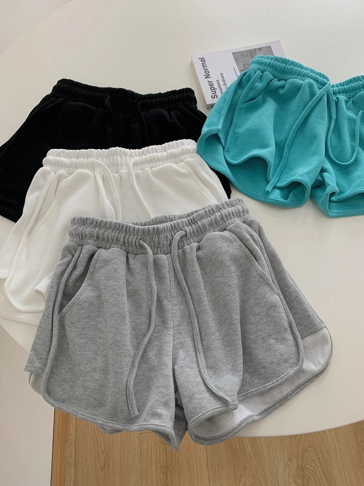 New2026 Women's Summer Casual Loose Drawstring Sports Shorts Elastic High Waist Fitness Running A-line Shorts Leisure Home Pants