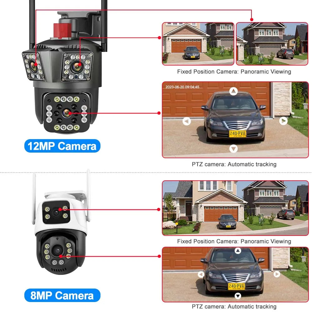 6K 12MP WiFi Security Camera with 8X Zoom Triple Lens Auto Tracking 8MP IP CCTV for Smart Home Wireless Surveillance