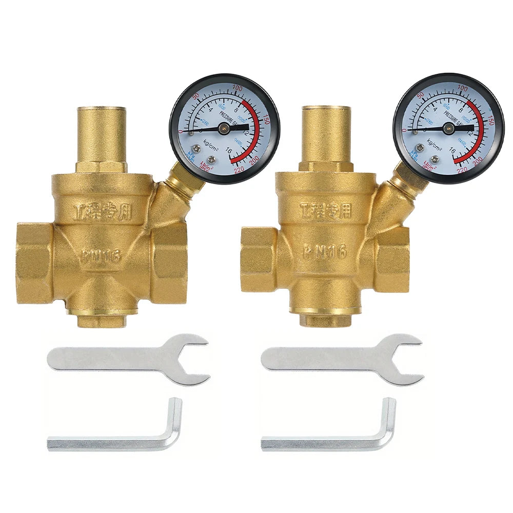Water Pressure Regulator Brass Pressure Regulator DN20/15 Brass Adjustable Water Pressure Regulator Reducer with Gauge Meter