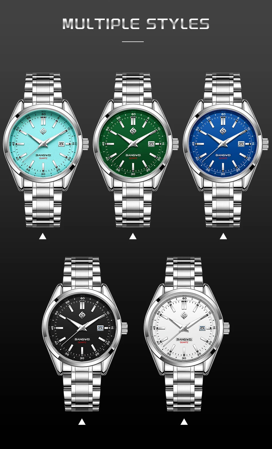 BANGWEI 2025 Business Men's Watch Waterproof Stainless Steel Quartz Watch Luminous Fashion Calendar Watches for Men Reloj Hommes