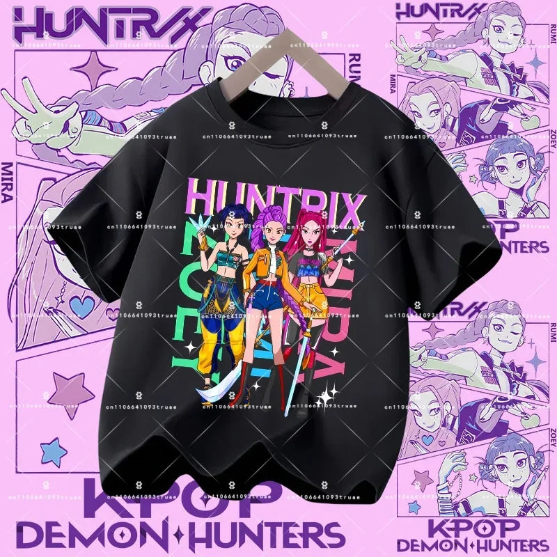 Kpop Demon Hunters Parent Child Halloween Kpop Demon Hunters TShirt Harajuku Casual Fashion Cotton Kid's Tshirt Cosplay Clothing