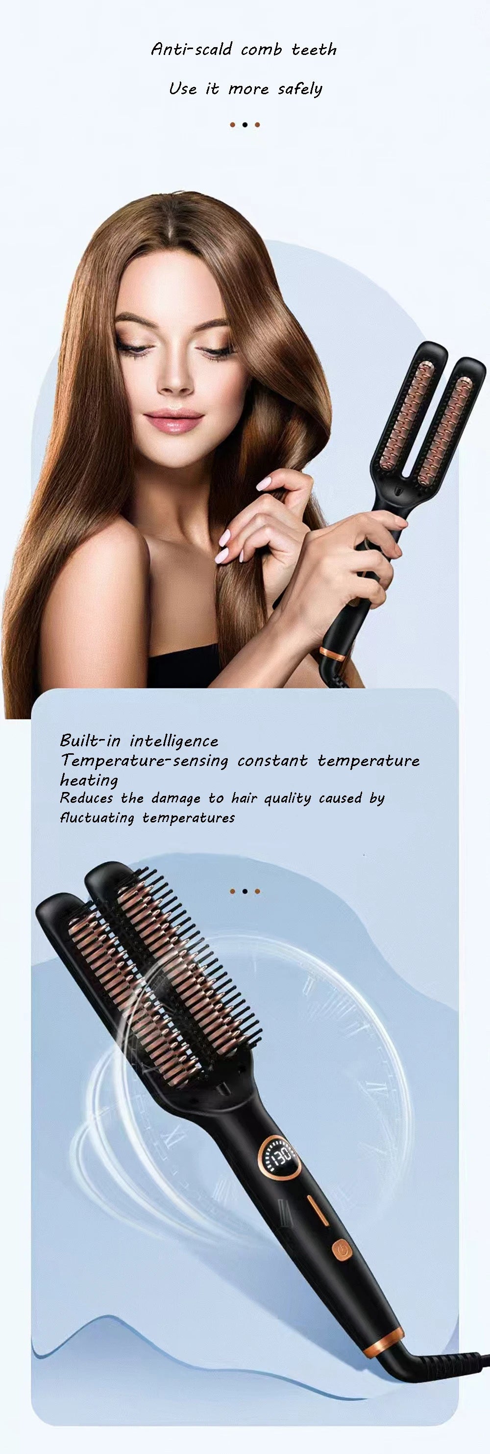 Electric  Double-tube Hot Comb Hair curler Hair Straightener Comb Negative Ion Anti-Scalding Styling Tool Straightening Brush