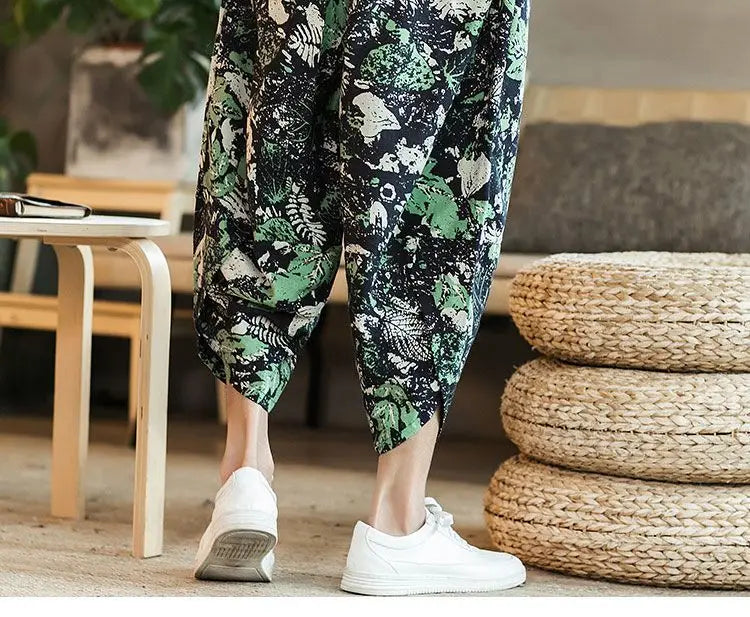Men's Casual Cotton Linen Seven-Foot Pants Summer plus Size Lantern Loose Fit Shorts Harlan Style Comfortable Breathable Leis...