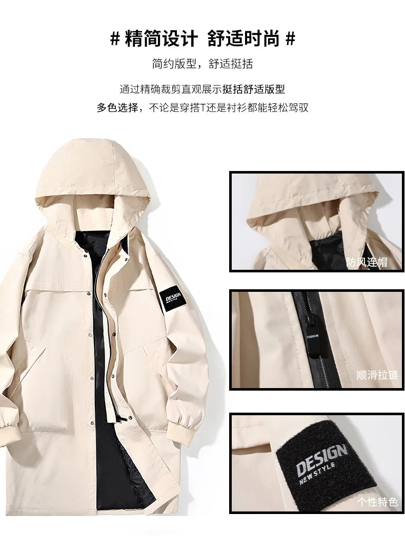 Big Size 9XL Men's Long Trench Coat Hood Fleece Thick Windbreaker Male Autumn Winter Lightweight Plus Large Oversize Hat Zipper