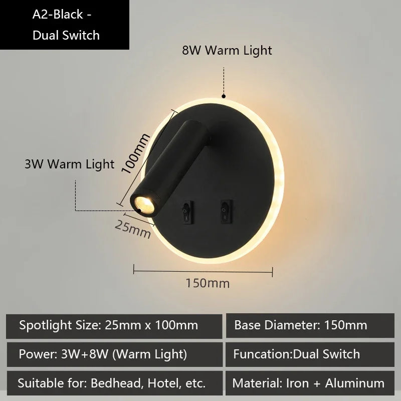 Modern Versatile LED Wall Sconce Lamp with Dual USB Ports Adjustable Side Reading Lights Modern Bedrooms Bedside Lamp