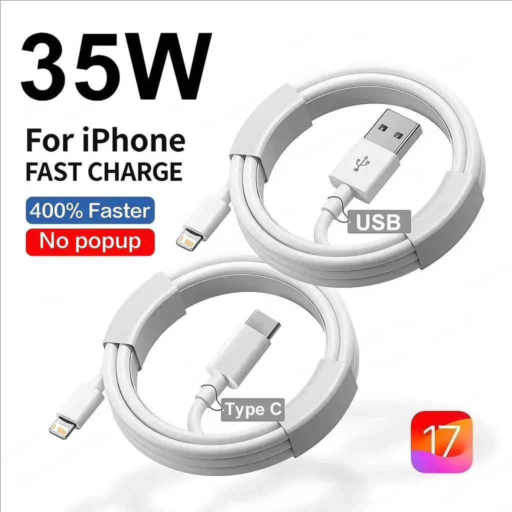 35W PD Fast Charging USB Cable for iPhone 14/13/12/11 pro XS Max/XR/X Rapid Charge USB-C to Lightning Cable in Multiple Lengths