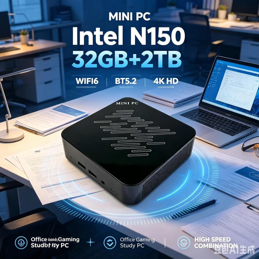 Mini PC Computer Intel Core N150 PC Gaming Computer 8/16GB RAM 1TB 2TB M.2 SSD WiFi 6 BT5.2 4K HD Portable Desktop Pc