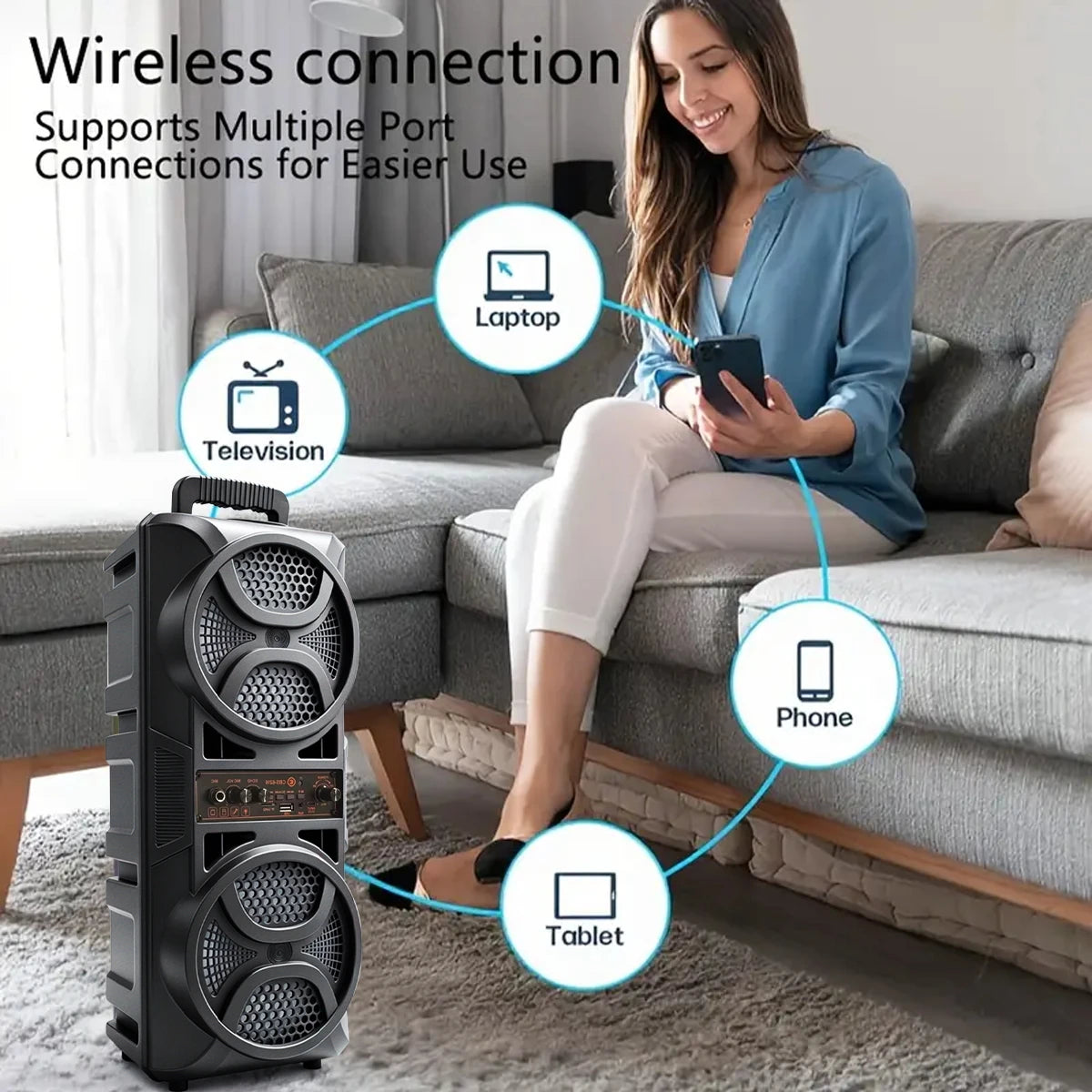 9000Hz Wireless Bluetooth Speaker, Portable Bass Sound System, PA Sound Reinforcement DJ Equipment, Guitar Compatible, RGB Light