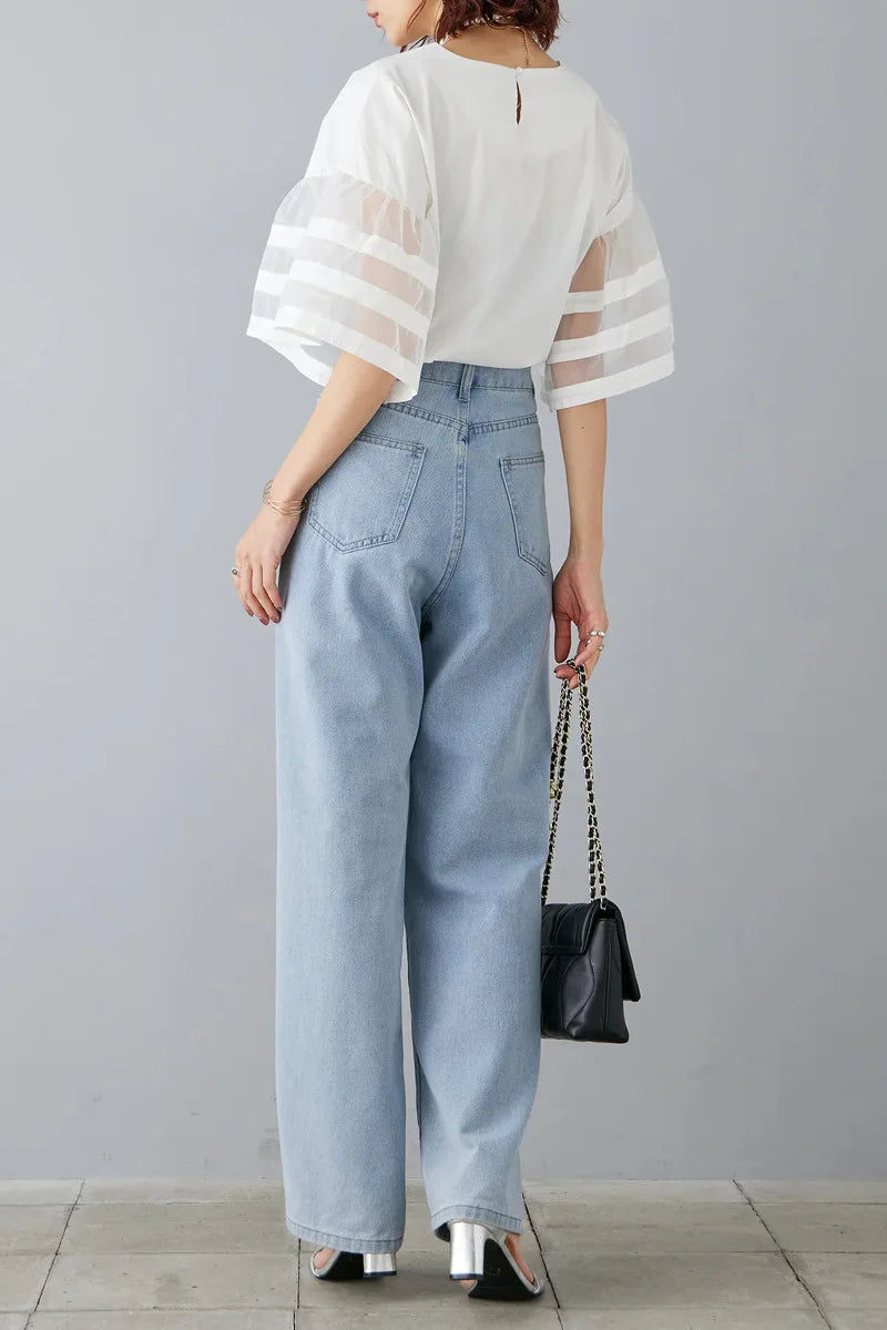 Flare Sleeve Shirts & Blouses Fashion Loose 2026 Woman Blusas New Arrivals Camisas Japan Korean Ropa Mujer Summer Tops