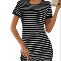 European and American Hot Sale! Classic Black and White Stripe Bodycon Mini Dress - Essential for Summer Fashion
