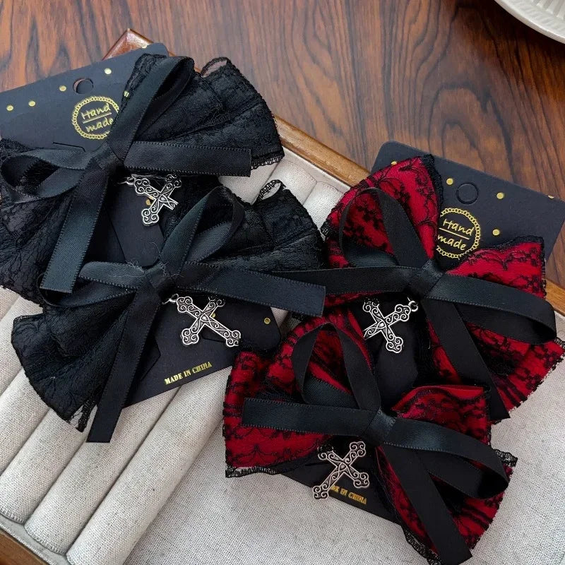 2pcs Gothic Girl's Street Exquisite Hair Accessories Fashion Bowknot Hair Clips Versatile Dressing Dark Style Bow Hair Clip 2025