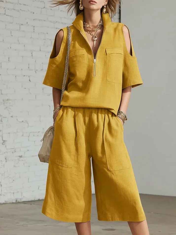 2026 New Summer Women's Clothing Two-piece Set Fashion Pockets Short-sleeved Shorts Shirt Loose Pants Casual 2-piece Set Women