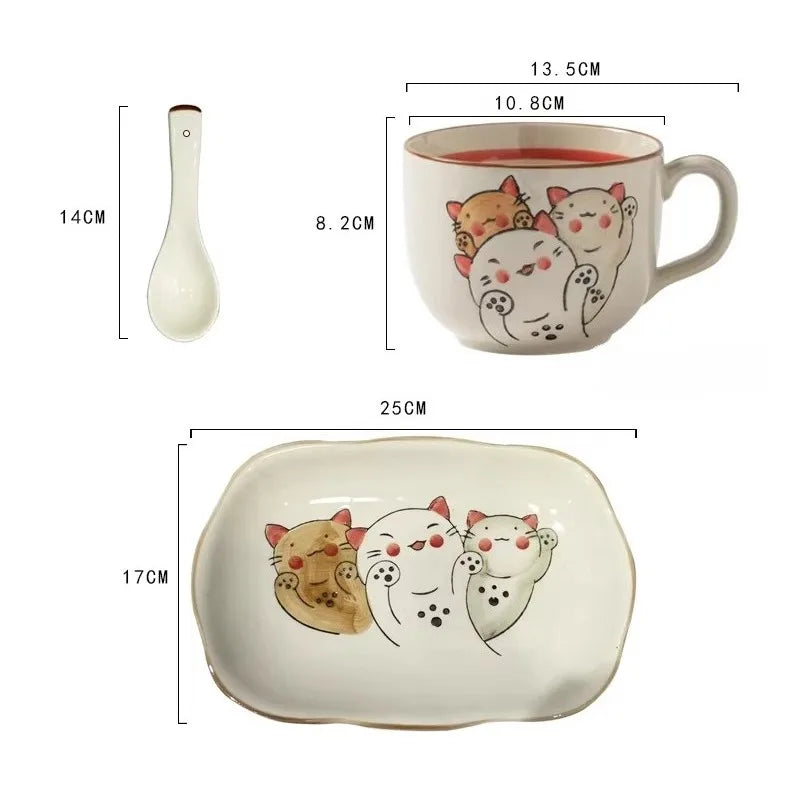 Cartoon Breakfast Tableware Set Single Ceramic Cute Oat Milk Cup Breakfast Cup Can Be Heated in Microwave Oven