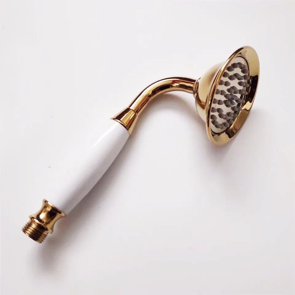 8 Inch Round Ceramic Handle Shower Head Bathroom Solid Brass Copper Rain Shower Head Waterall Hand Shower