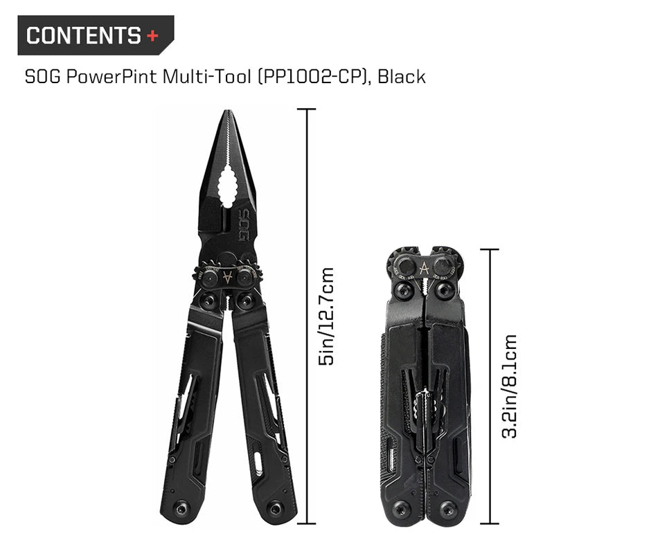 SOG 18 in 1 PowerPint Mini Multi-tool Stainless Steel Pocket EDC Multifunctional Pliers with Folding Knife Screwdrivers Scissors For Survival Fishing Hiking Cycling Travel DIY Home Emergency Repair Portable Camping Tools and