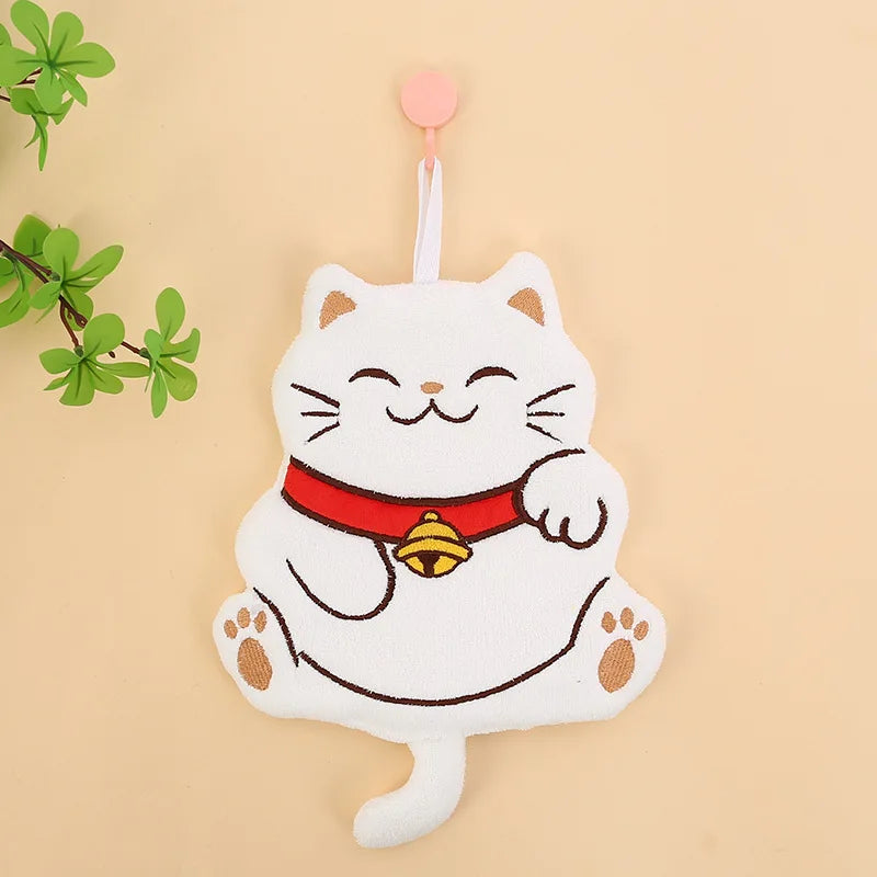 Cute Cartoon Cat Kitchen Hand Towels Cartoon Cat Absorbent Hanging Towel for Bathroom Kitchen Wiping Cloth Children Handkerchief