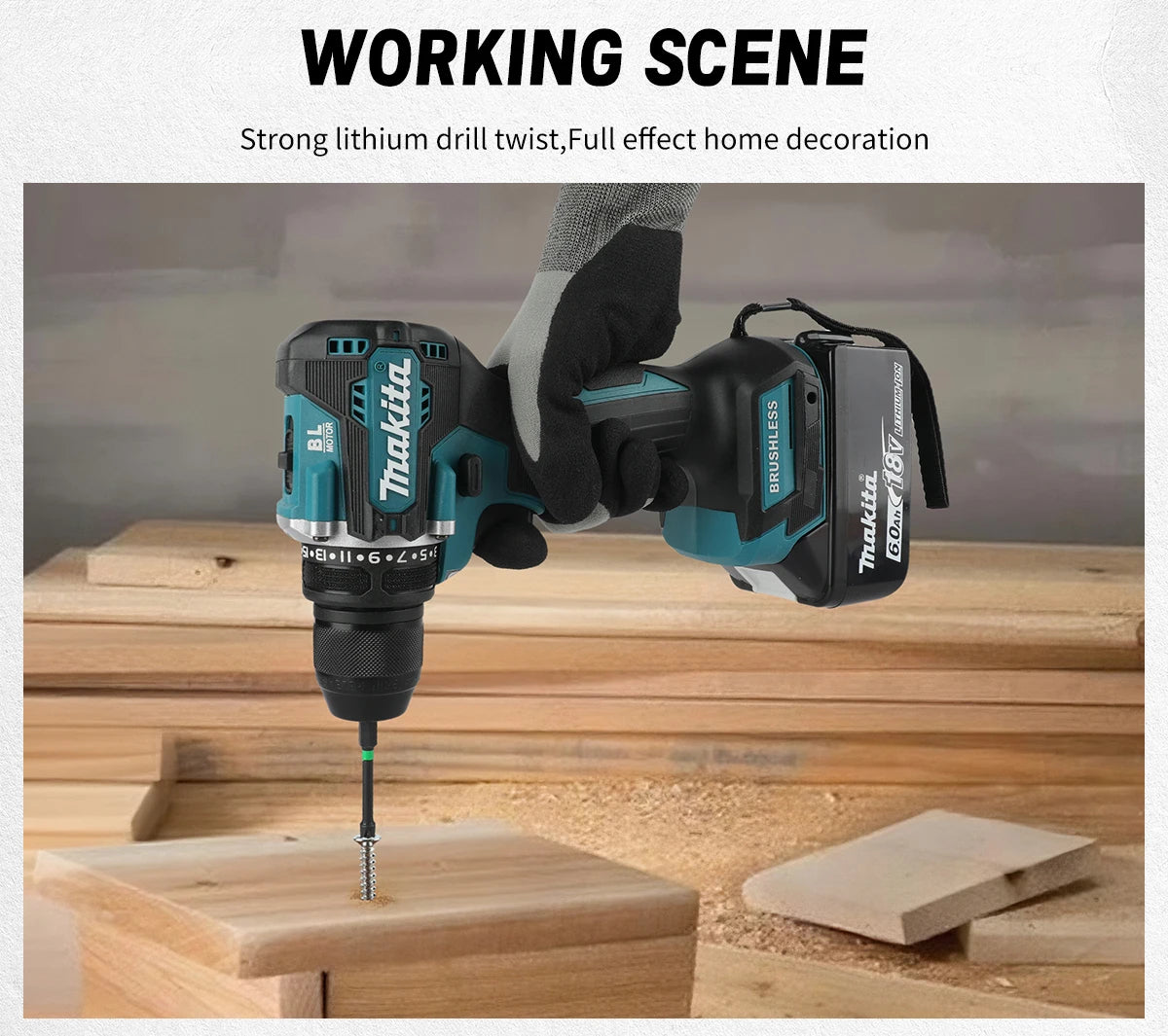 Makita DDF487 18V Brushless Screwdriver Electric Drill Impact Drill of Decoration Team Power Tools for Makita 18V Battery,10mm