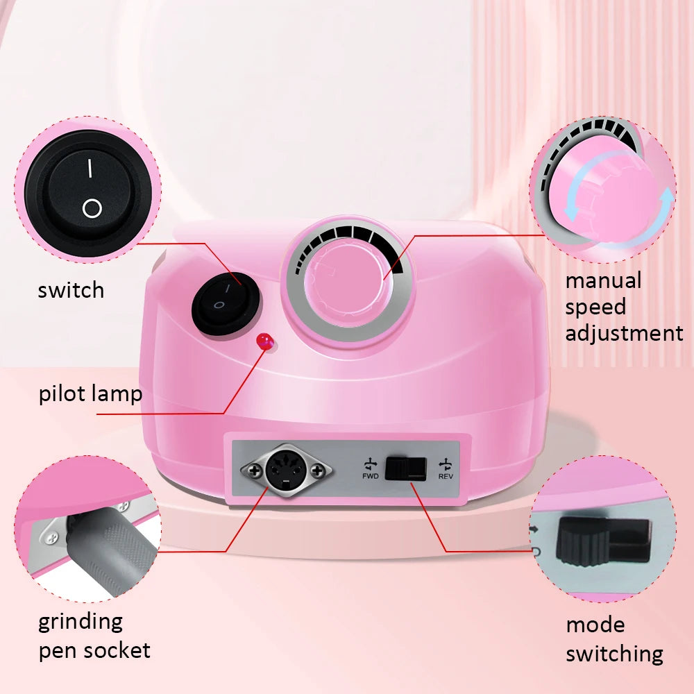 YIKOOLIN 35000RPM Electric Nail Drill Machine Manicure Pedicure Professional Nail Lathe Low Noise Cutters Nail File Kit