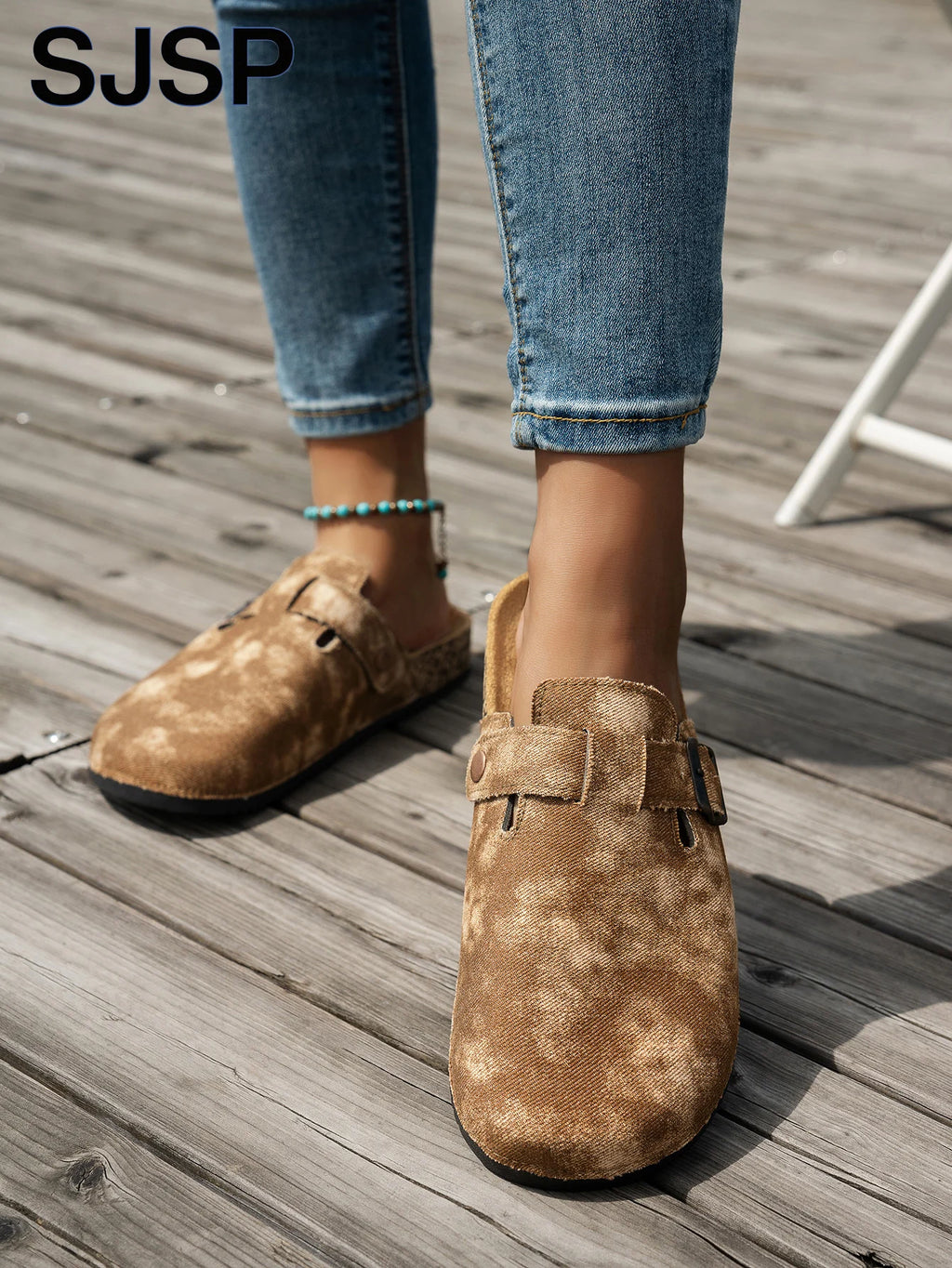 2025 New Model All-Season Autumn and Winter Women's Indoor and Outdoor Non-Slip Fashionable Casual Shoes with Cork Thick Sole, Flat Heel, Half-Covered Toe, Slip-On Slippers, Casual Buckle Slippers Suitable for All Seasons and