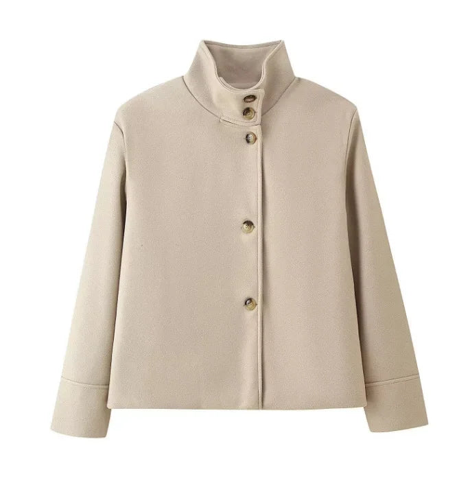 Autumn Stand Collar Jackets for Women Loose Woolen Fabric Single-breasted Coat Women Solid Color Versatile Short Jacket Women