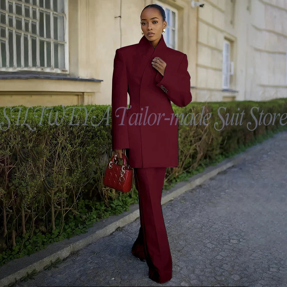 White Pants Suit Woman Luxury 2 Pieces Jacket Pants Smart Casual Office Lady Blazer Set Solid Color Trajes De Mujer Elegante