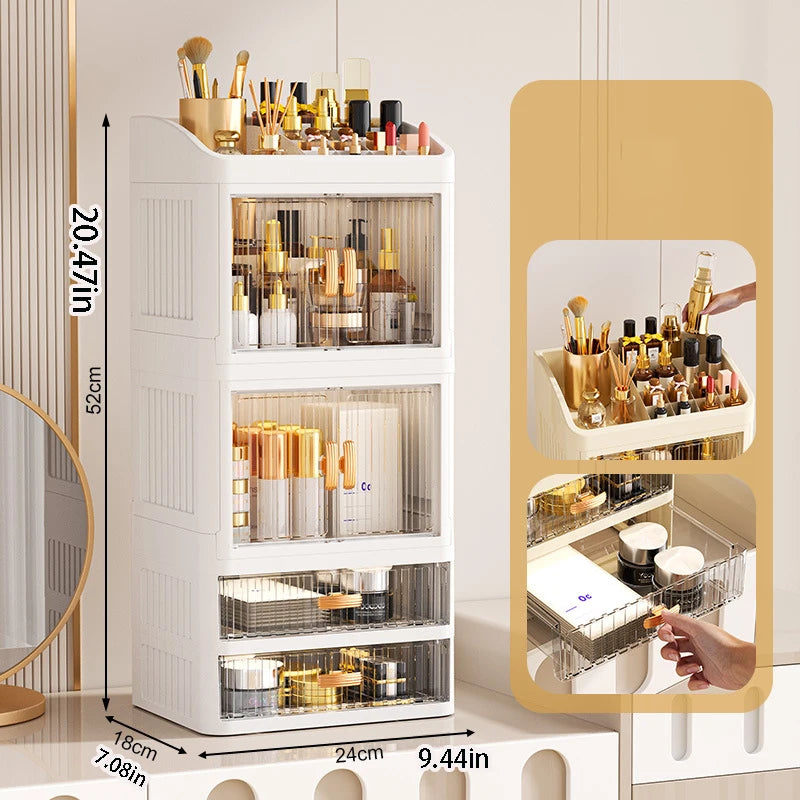 Makeup Drawer Organizer with Divided Compartments, Suitable for Dressing Table/Bathroom, for Organizing and Storing Household Items on the Desktop, Dust-Proof and Easy to Clean, Simple White Design, Stackable Makeup Drawer Bo