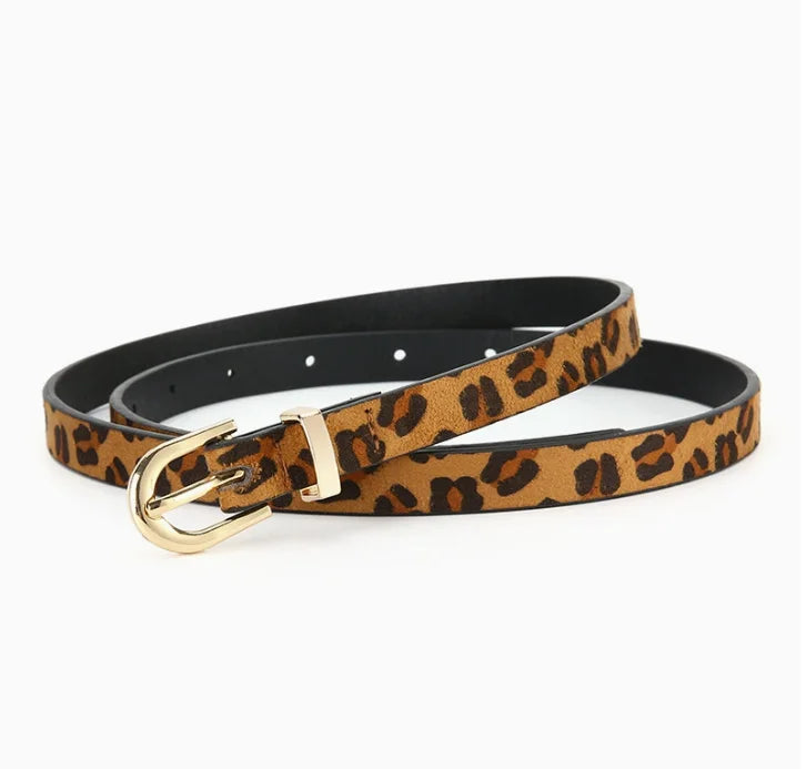 Retro Boho Style Leopard Print Thin PU Belt - Slim Fit Decorative Belt for Women Daily & Party