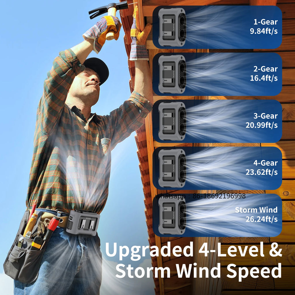Socoolfan 14500mAh Outdoor Fan Portable Waist Hanging Neck Strong Dual Air Vents Fans for Travel Sports Courier Outdoor Working