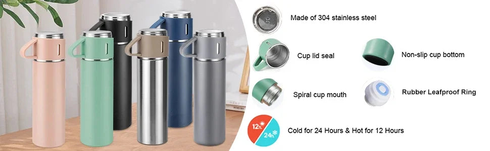 Coffee Thermos Stainless Steel Vacuum-Insulated Water Bottle  Insulated Bottle with Cup for Hot & Cold Drink Outdoor Travel Mug