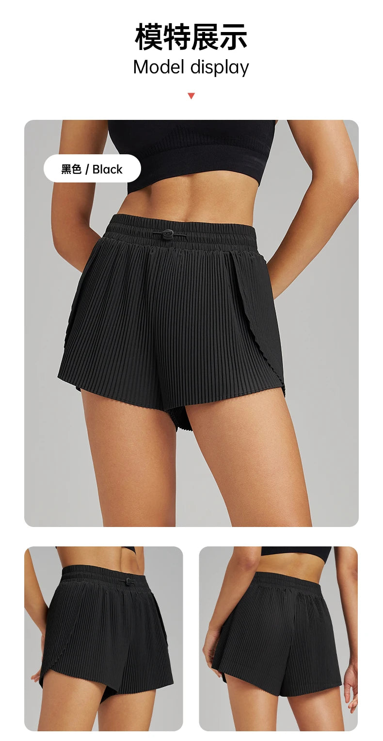 Fitness Sports Pants Women's High Waist Quick Dry Shorts Skirt Design Inner Lining Outdoor Running Shorts with Hidden Pocket