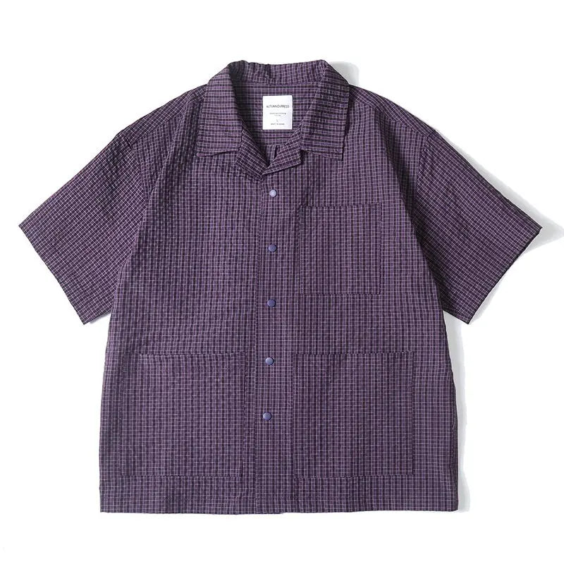 Summer Outdoor Shirt Men Short Sleeve Summer Streetwear Cleanfit Fashion Loose Casual Oversize Plaid Blouse Hawaiian Shirts