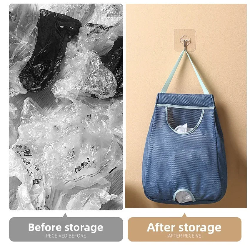 Kitchen Wall Mounted Garbage Bag Storage Bag, Hanging Plastic Bag Organizer With Hooks