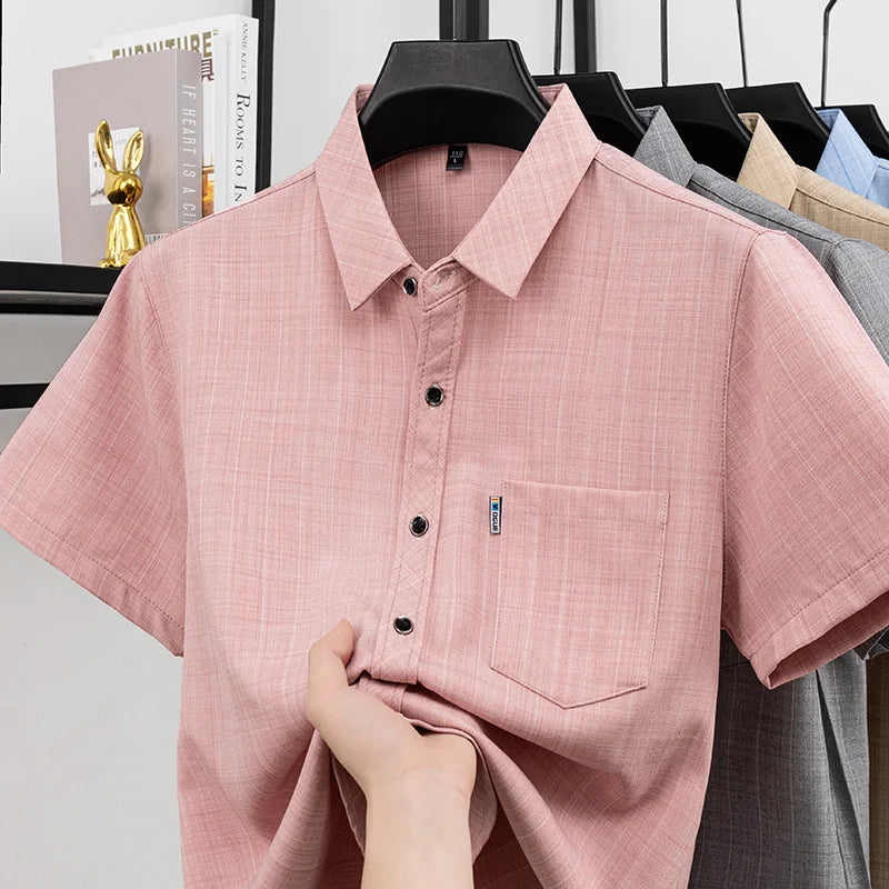 Men Casual Short Sleeve Shirt Anti Wrinkle Quick Dry Comfortable Fabric Business Daily Outdoor Travel Work Wear Blouse