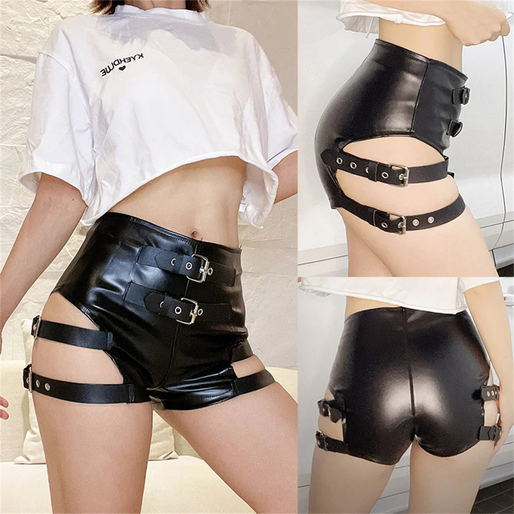 Sexy Black PU Casual Fashion Summer Shorts Women Clothing Goth Faux Leather High Waisted Womens Shorts Y2K Hot Woman Short Pants