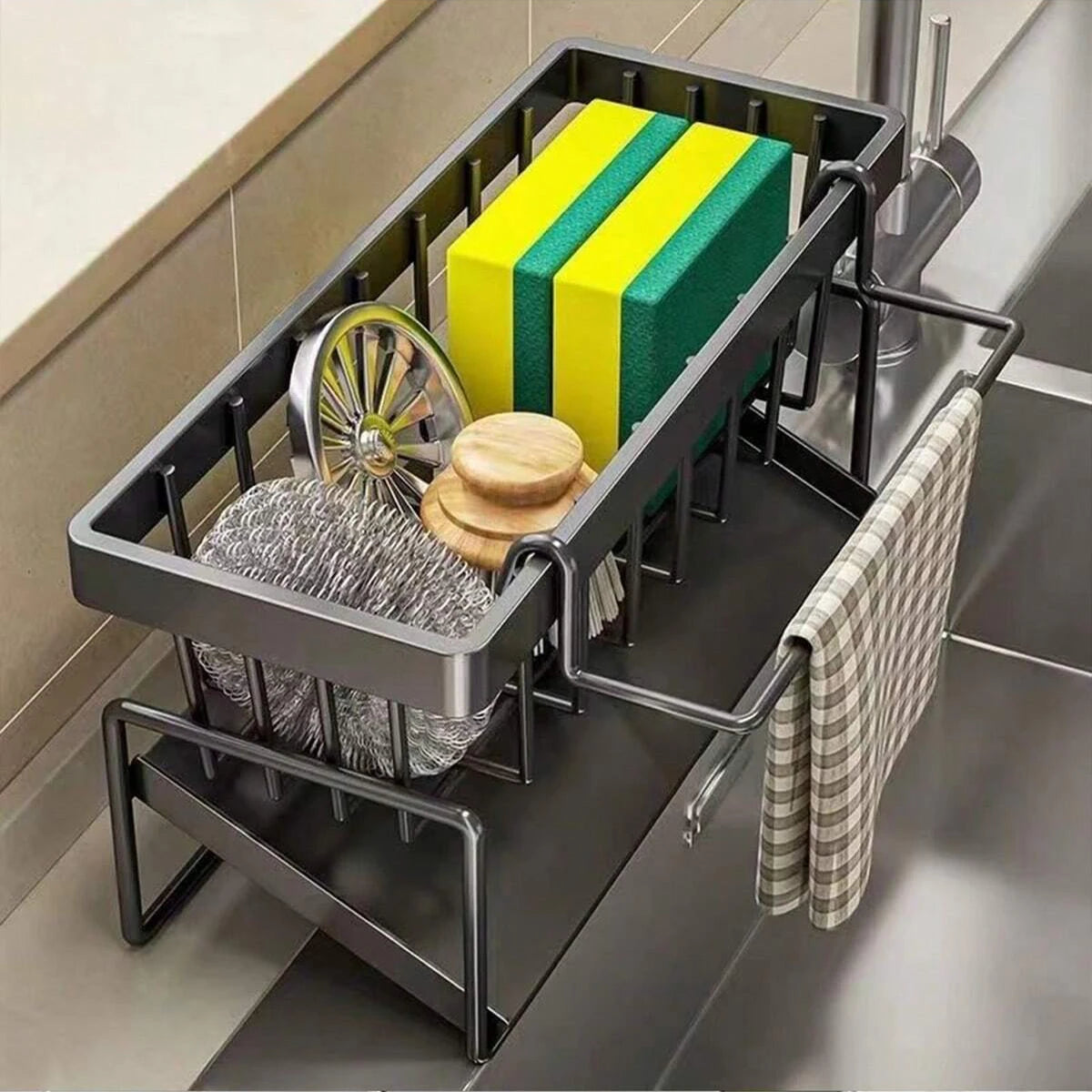 Kitchen Sink Organizer Sponge Rag Water Filter Rack Kitchen Hand Soap Drainer Hanging Basket Kitchen Rag Storage Rack
