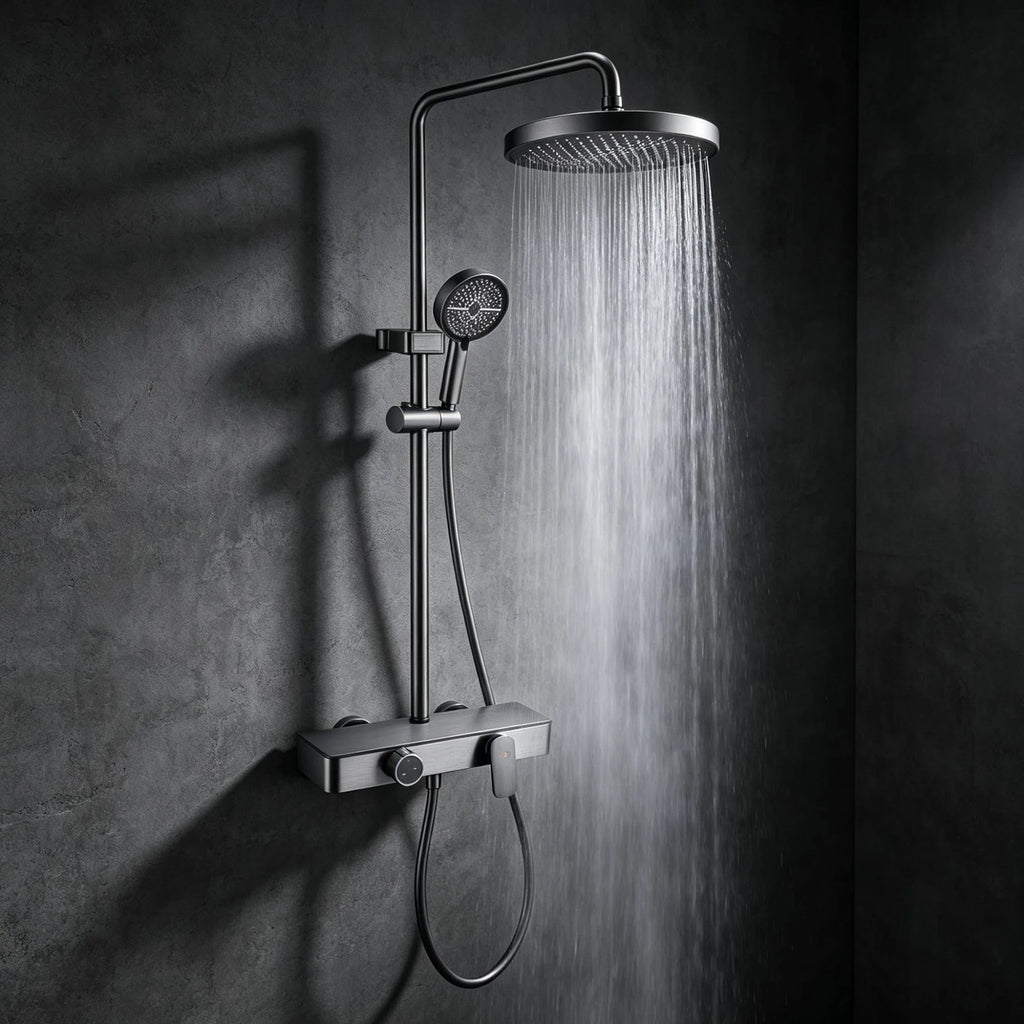 Household Bathroom Shower Set Gray Rainfall Shower Faucet Set Apartment Hotel Bathtub Showers Multifunction Pressure Showerhead