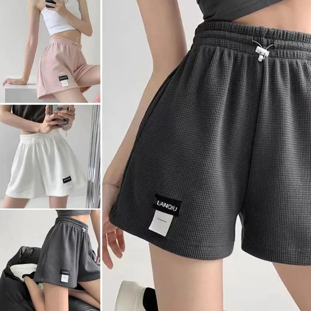 Summer Women's Shorts Loose Hot Pants High Waist Elastic Casual Solid Color Pants With Drawstring Pockets Women's Pants ﻿