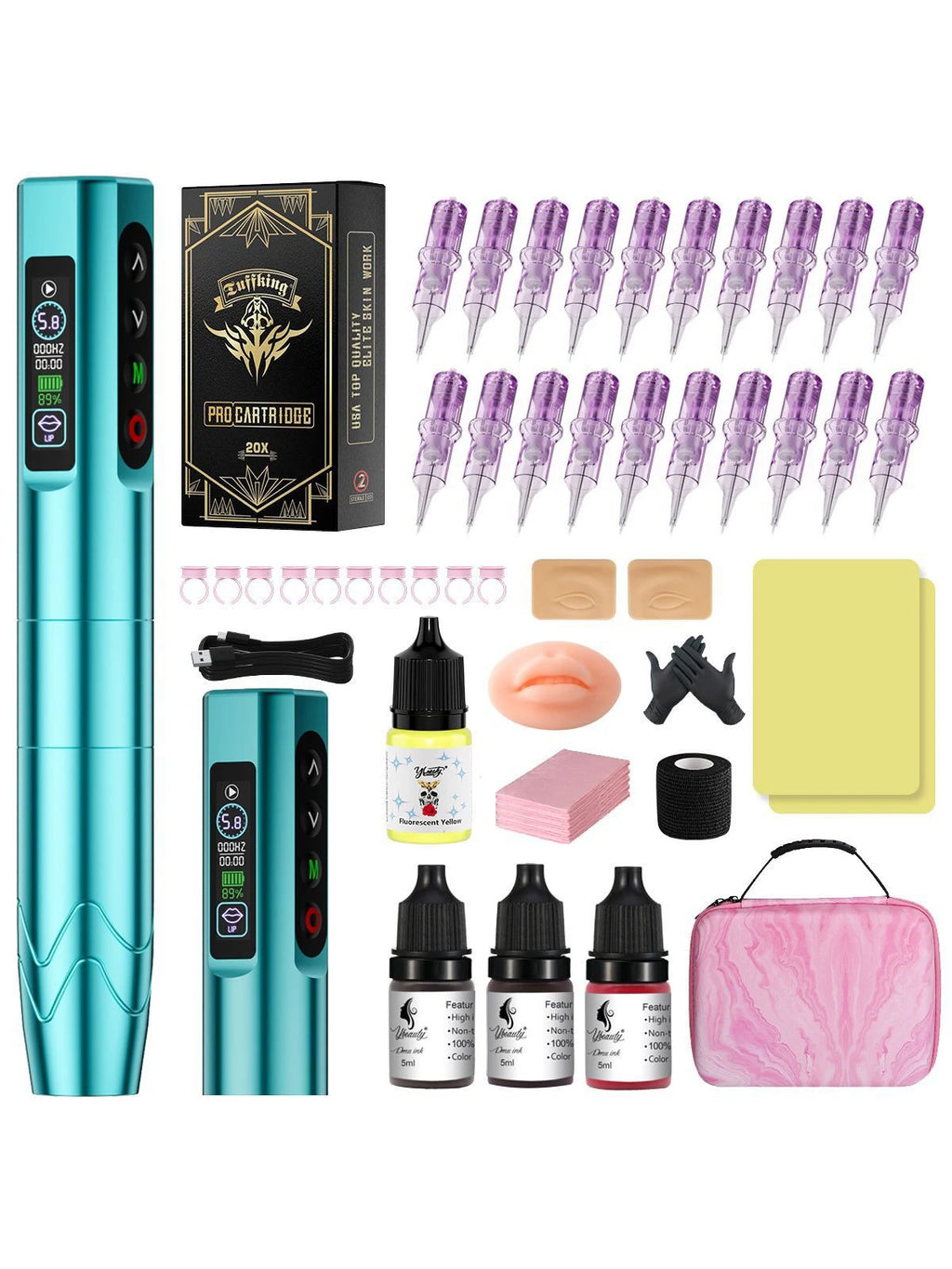Ybeauty wireless dual battery embroidery machine P9 style with needle, contact lens, eyebrow tattooing machine