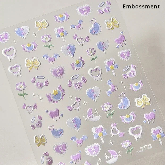 5D Gradient Love Gem Glitter Love Heart Colorful Cat's Eye Rhinestone Soft Self Adhesive Nail Art Stickers Shiny Manicure Decals